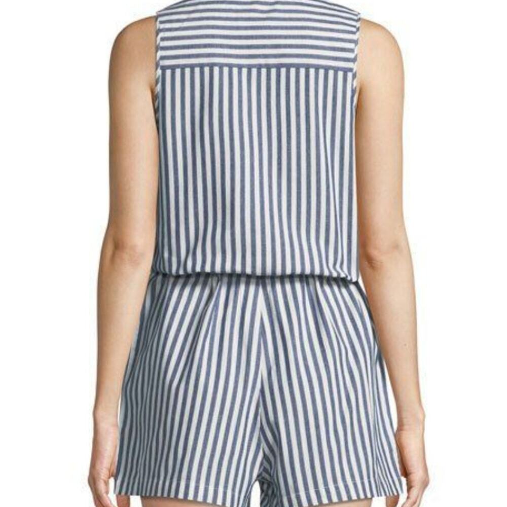 Dex Striped Cotton Shorts Romper with Collar - Picture 3 of 7